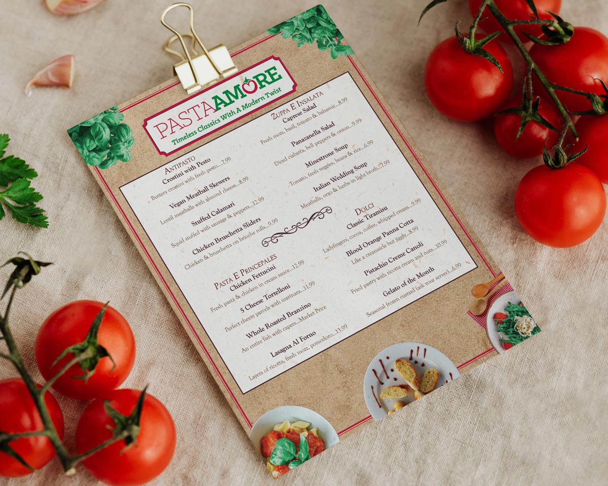 Pasta Amore Menu